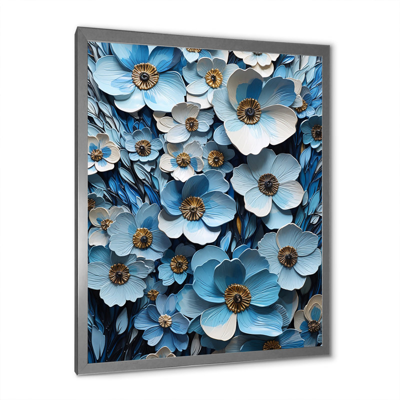 Bleu et blanc minimalisme pensées jardin zen II, Cadre simple argenté, H 32 po x l 16 po x P 1 po