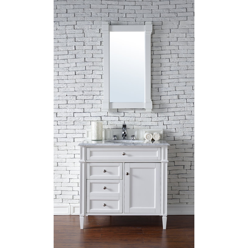 Brittany 36'' W Single Vanity, Carrara White, Bright White, 8" Widespread
