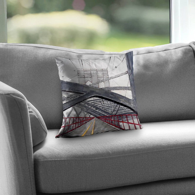 Under the Brooklyn Bridge Gray Throw Pillow | Home Decor – Poly Twill Throw Pillow with Insert, Double-Sided Print
