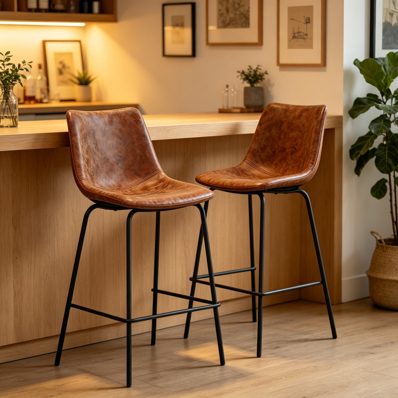 Bellino Upholstered Counter Stool with Metal Frame, Camel