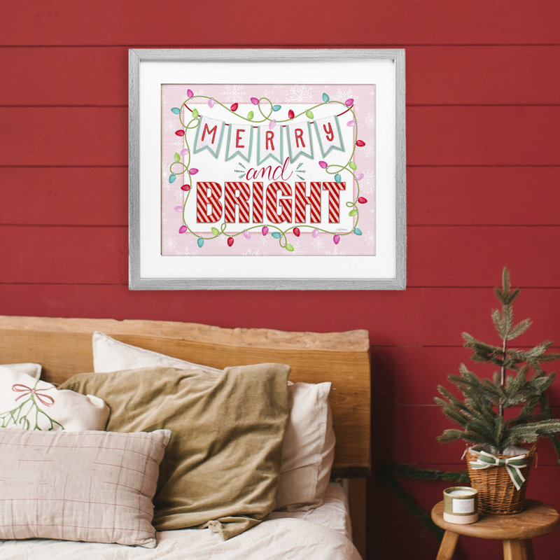 «Pastel Pink Merry & Bright», reproduction encadrée sous verre, design par Nicole Tamarin, Cadre de ferme gris