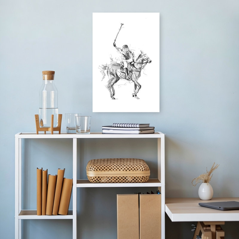 Croquis de cheval de course en action - Illustration murale contemporaine, H 18 po x l 12 po