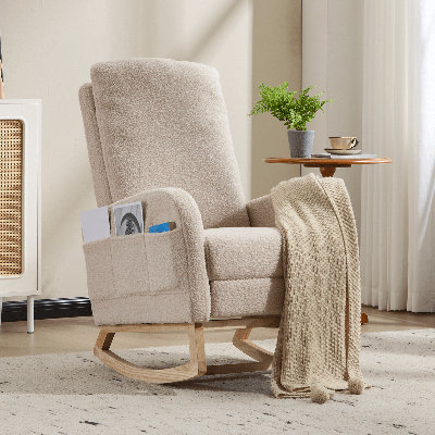 24.8" Wide Modern Upholstered Arms Nursery Rocking Accent Chair With Wood Gliders( White) by Isabelle & Max