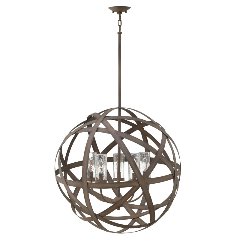Luminaire suspendu sphère simple 5 lumières Carson, Fer rétro