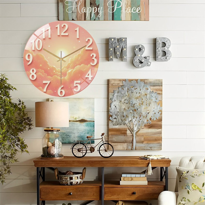 Horloge murale chiffres avec nuages - horloge murale moderne en verre 12 po