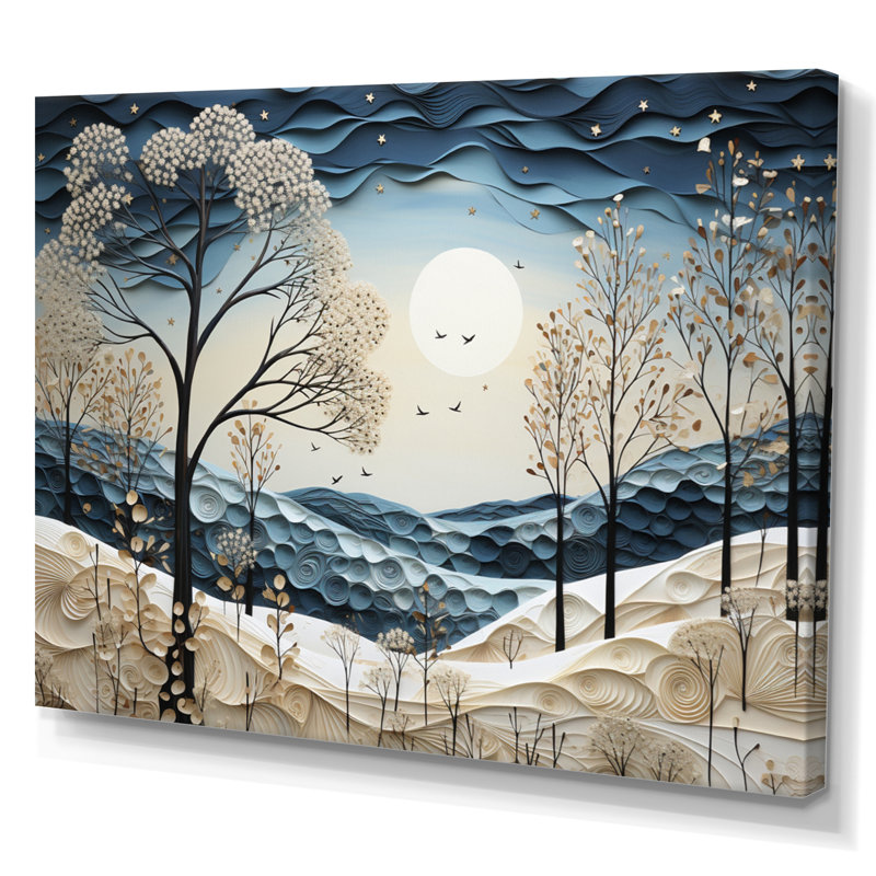 «Blue White Modern Scandinavian Winter Pointillism III», reproduction d'art sur toile, H 16 po x l 32 po x P 1 po