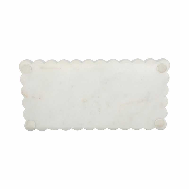 Sagebrook Home 12X6" Scallop Edge Marble Candle Tray, White