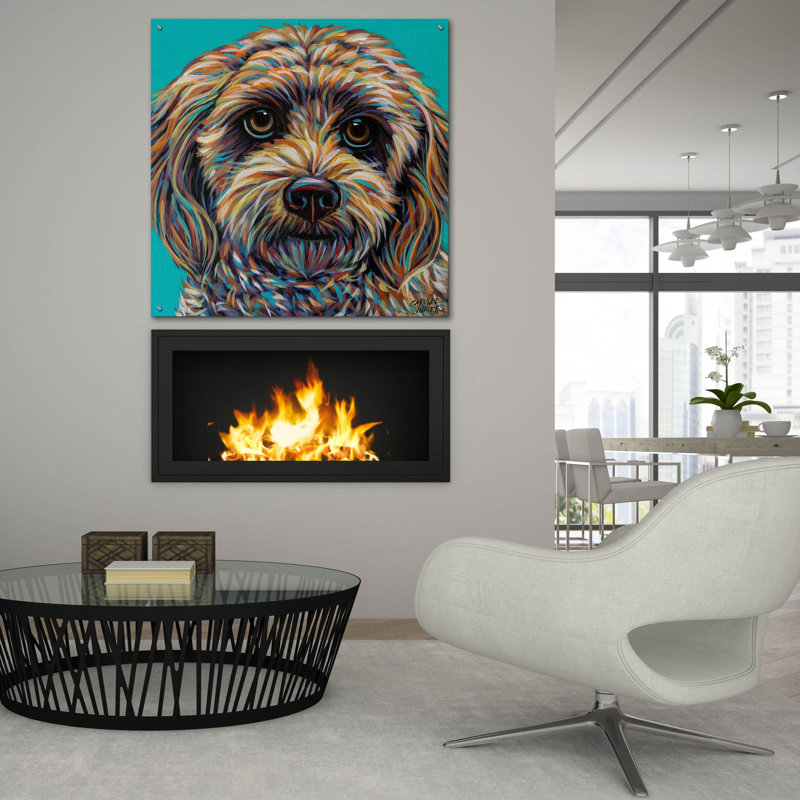 Art mural en verre acrylique «Blue Doodle Brother 2» par Carolee Vitaletti, H 36 po x l 36 po x P 0,2 po