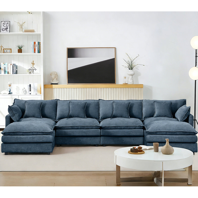 Modular Sectional Sofa U Shaped Couch Set, Blue Chenille