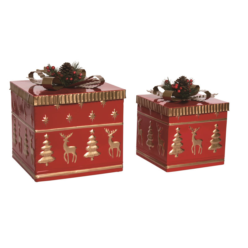  Ensemble de 2 boîtes gigognes rouges en métal 10 po