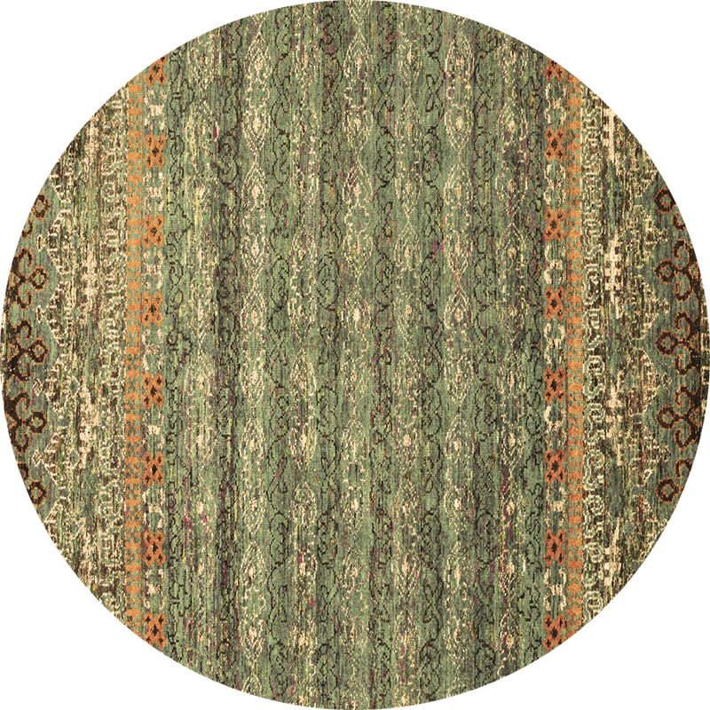 Tapis marocain en laine / polyester tissé à la machine en brun / vert, Rond 8 pi