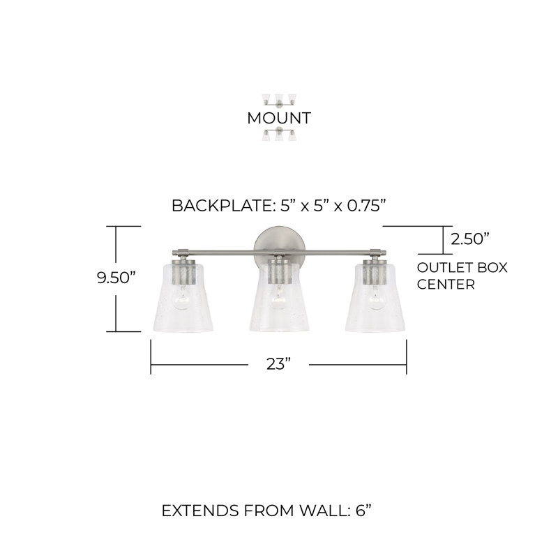 3 - Light Dimmable Vanity Light, Brushed Nickel