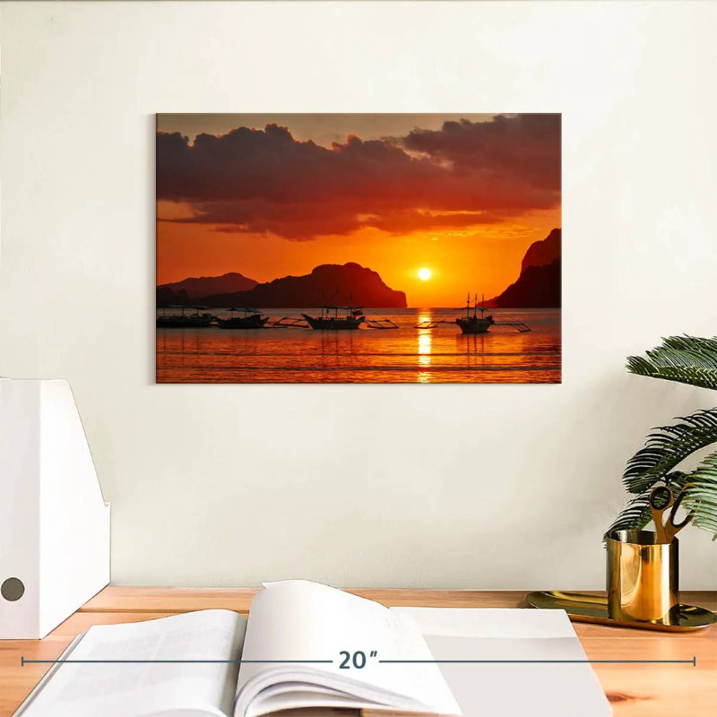 Kerrick El Nido, bateaux au coucher du soleil, H 8 po x l 12 po