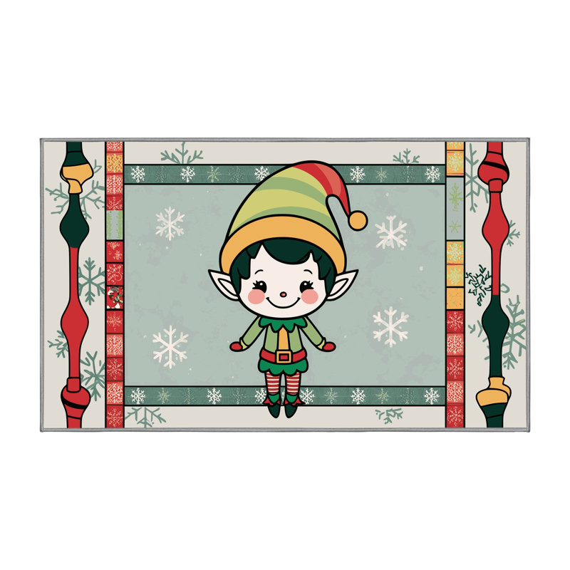 Tapis de vacances d'hiver de Noël lavable The Holiday Aisle®, Rectangulaire 7 pi x 10 pi