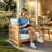Solid Acacia Wood Patio Lounge Chair With Fabric Cushions-1440162588