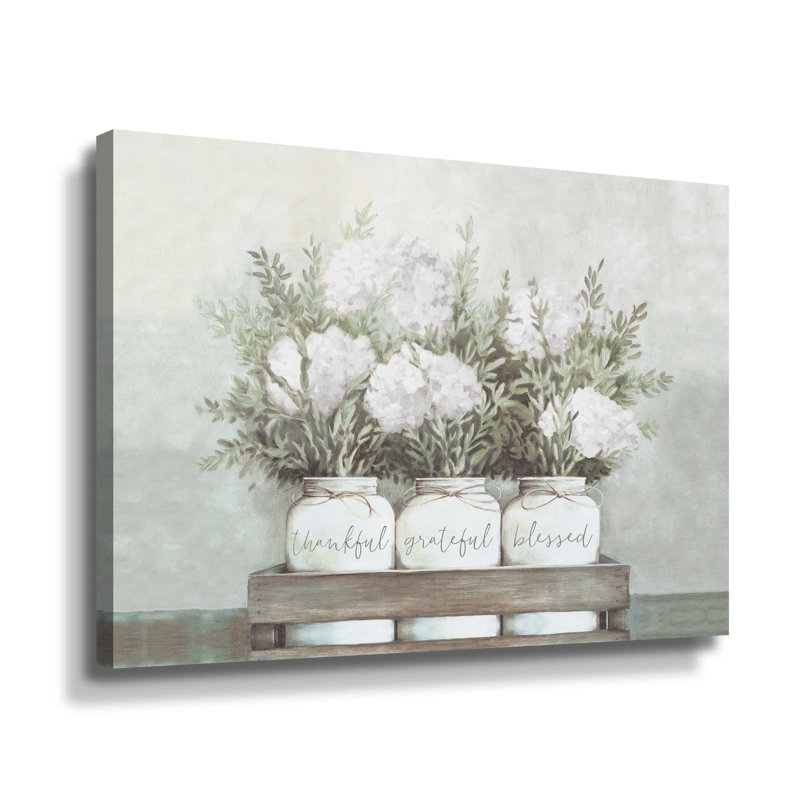 «White Flower Jars» par Portfolio Dogwood, Modern Farmhouse Hydrangeas, reproduction d'art sur toile encadrée, Toile tendue