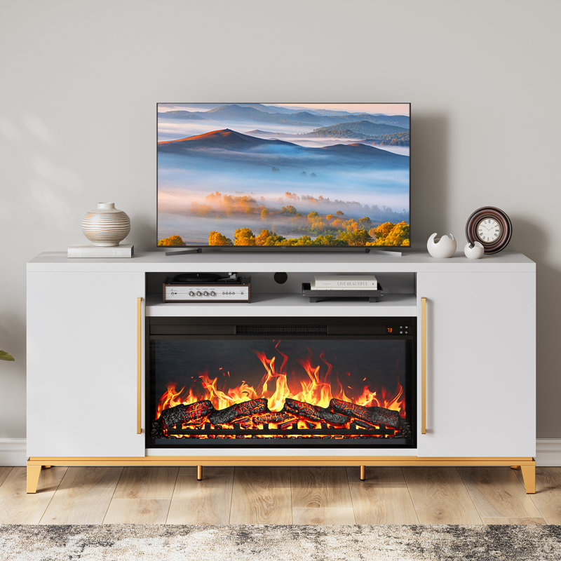  Brookelle 67.8'' Media Console TV stand W/Storage Credenza with Electric Fireplace Included, White