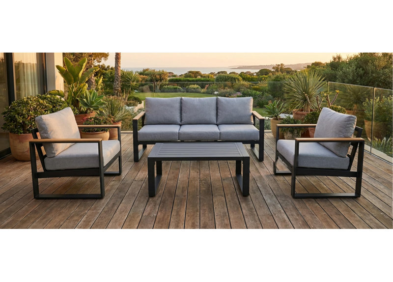 Ensemble de mobilier d'extérieur 5 places avec table basse - sièges profonds, coussins épais, structure en aluminium