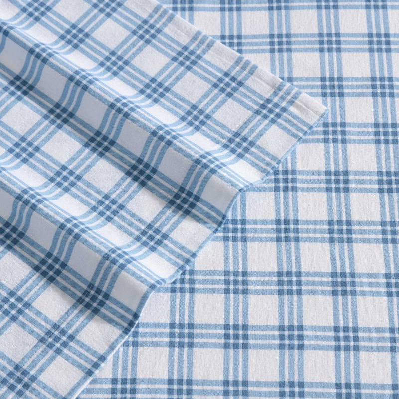 Brushed Cotton Flannel Sheet Set, Queen Sheet Set with 2 Pillowcases, Oxfordshire Stripe Beige