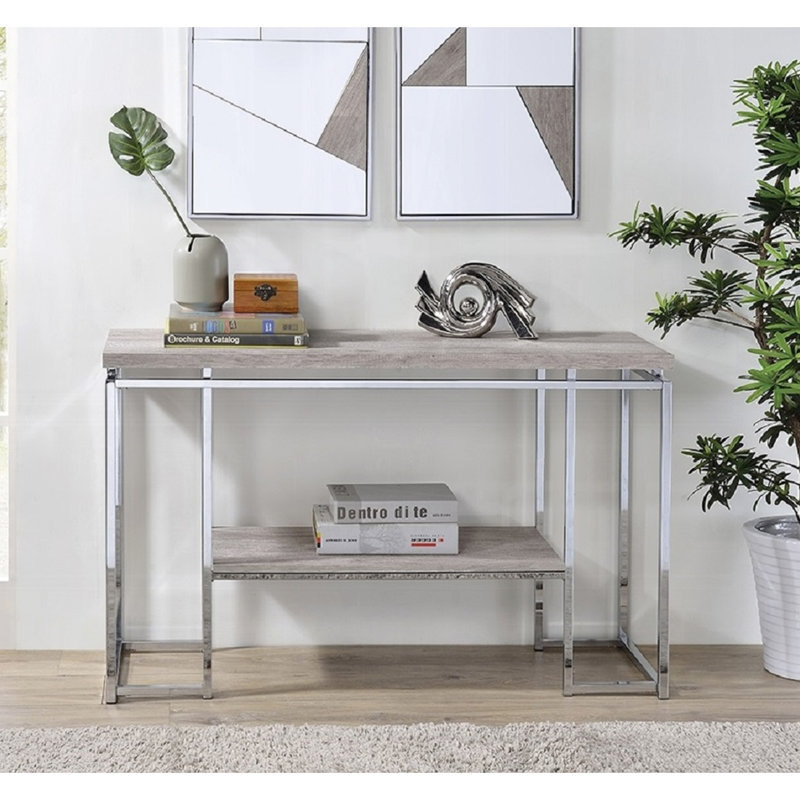 Console rectangulaire avec design contemporain, finition chêne et base traîneau, profondeur de 16 pouces, hauteur 30, cadre de salon moderne, l 47 po x P 16 po, pour l'espace principal, tablette ouverte
