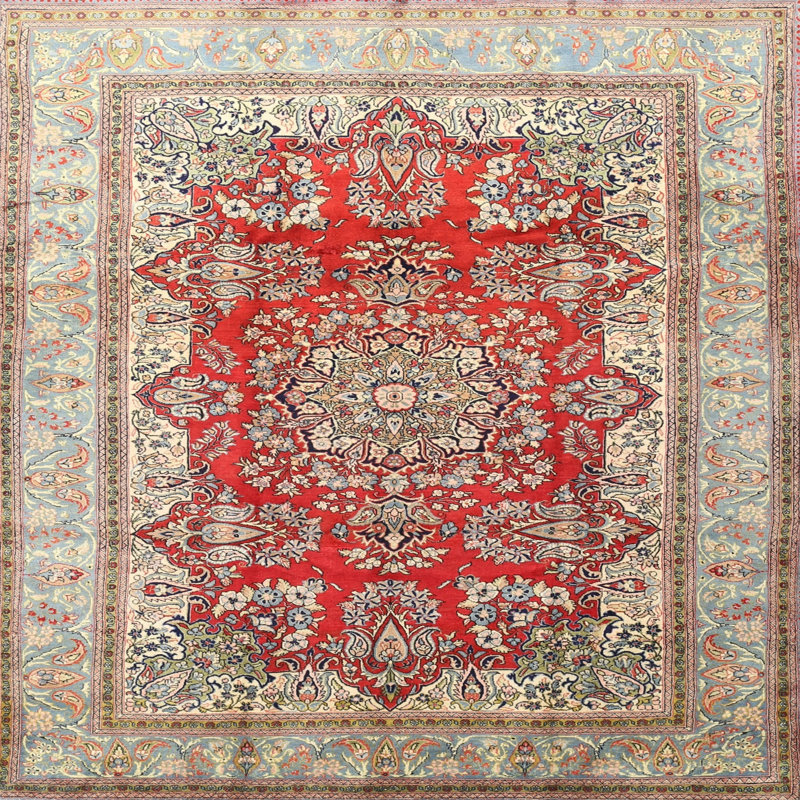 Tapis décoratif rouge à motif oriental Simran, Carré 3 pi