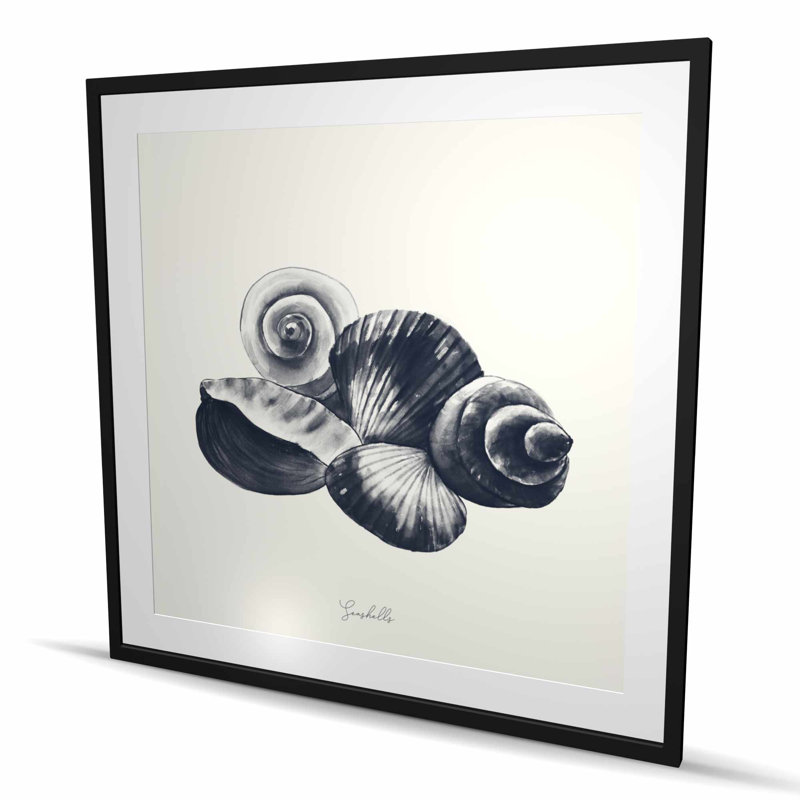 Blue Seaside Shells - Reproduction matte encadrée pour la décoration intérieure