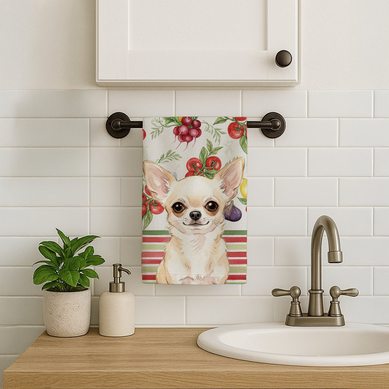 Cream Chihuahua Vegetables Kitchen Towel, Cream Chihuahua