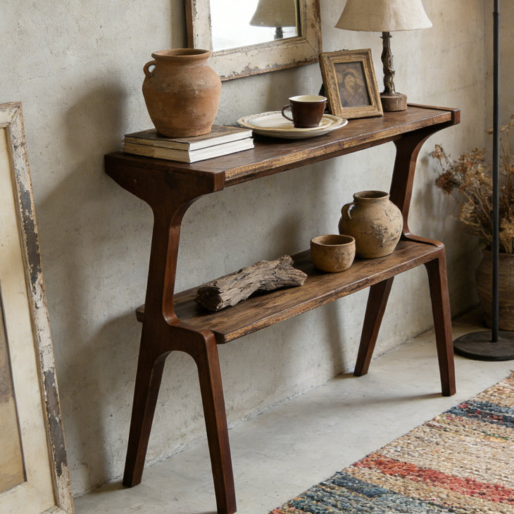 Table de rangement, table de bout compacte, table d'appoint en bois, Brun rustique