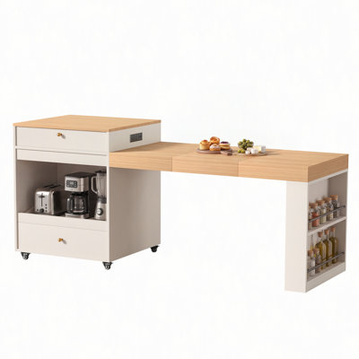 78.8" Rolling Kitchen Island with 3-Stage Extendable Dining Table (Seats 6-8), Built-in Power Outlet, Ample Storage Drawers & Cabinets, Mobile on Wheels - High-Density MDF, Easy Assembly