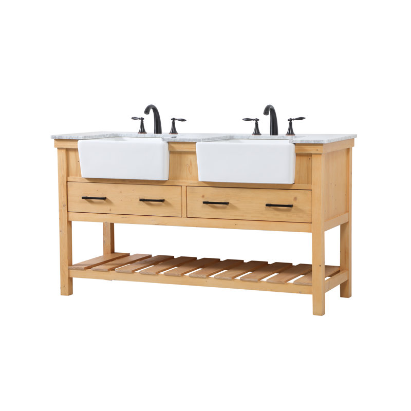 Ensemble de meuble-lavabo double 60 po Pelaghia, Bois naturel