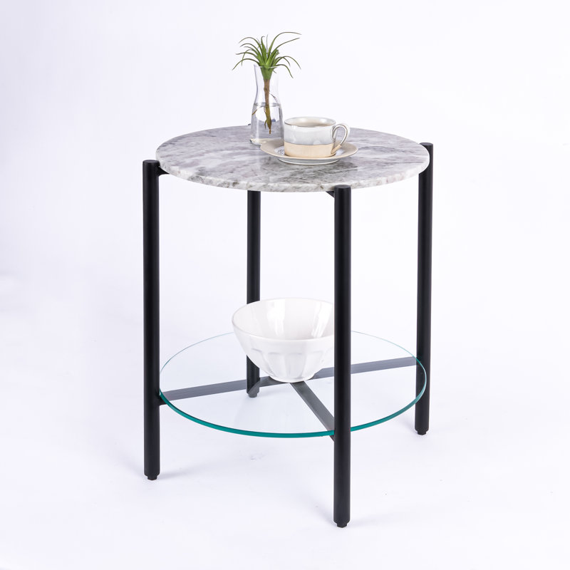 Table de bout avec rangement en marbre et verre Ansted, Sangrey, Noir