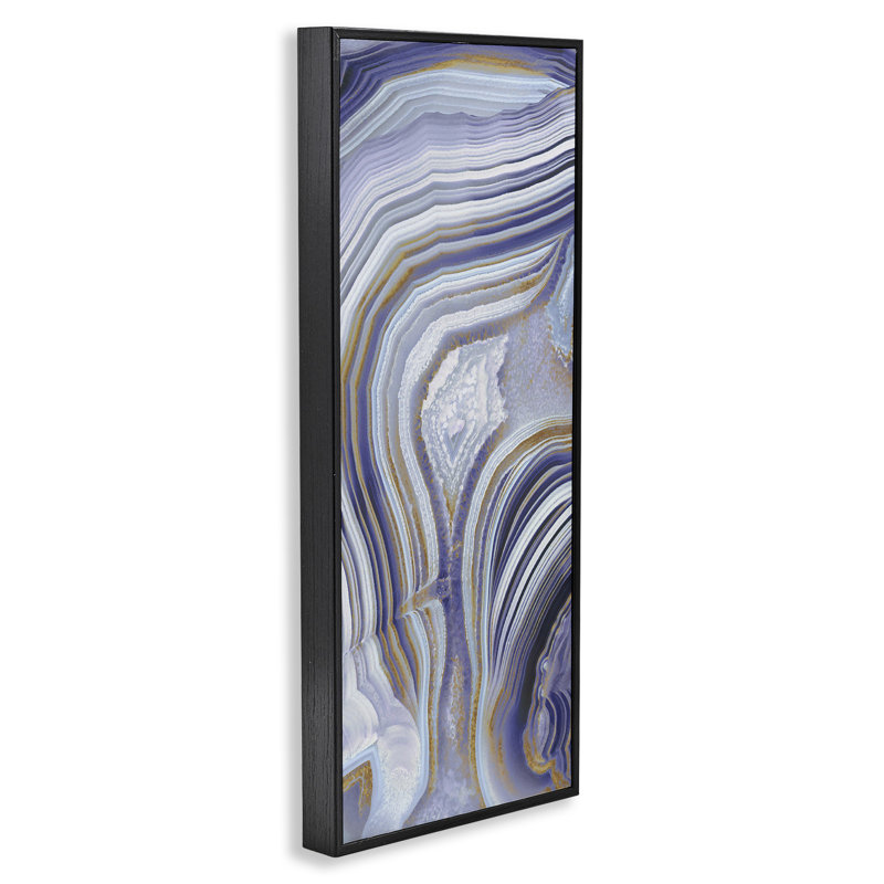 Agate, motif abstrait en cristal, estampe numérique par Danielle Carson, Giclée encadrée noir minuit, H 30 po x l 13 po