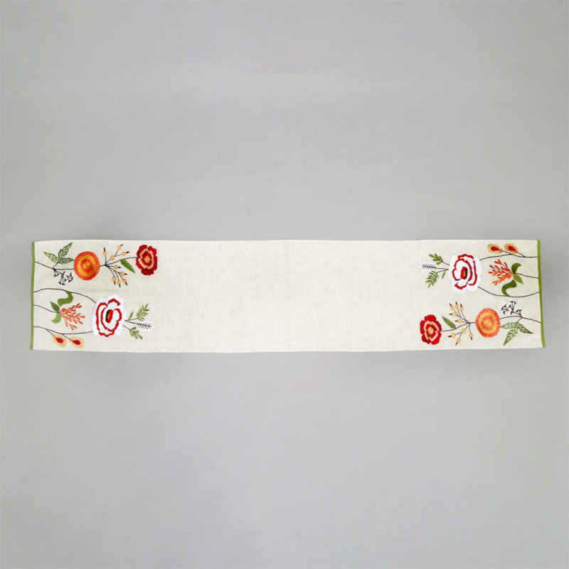 Chemin de table Peony en coton brodé 72 pouces pour une décoration élégante