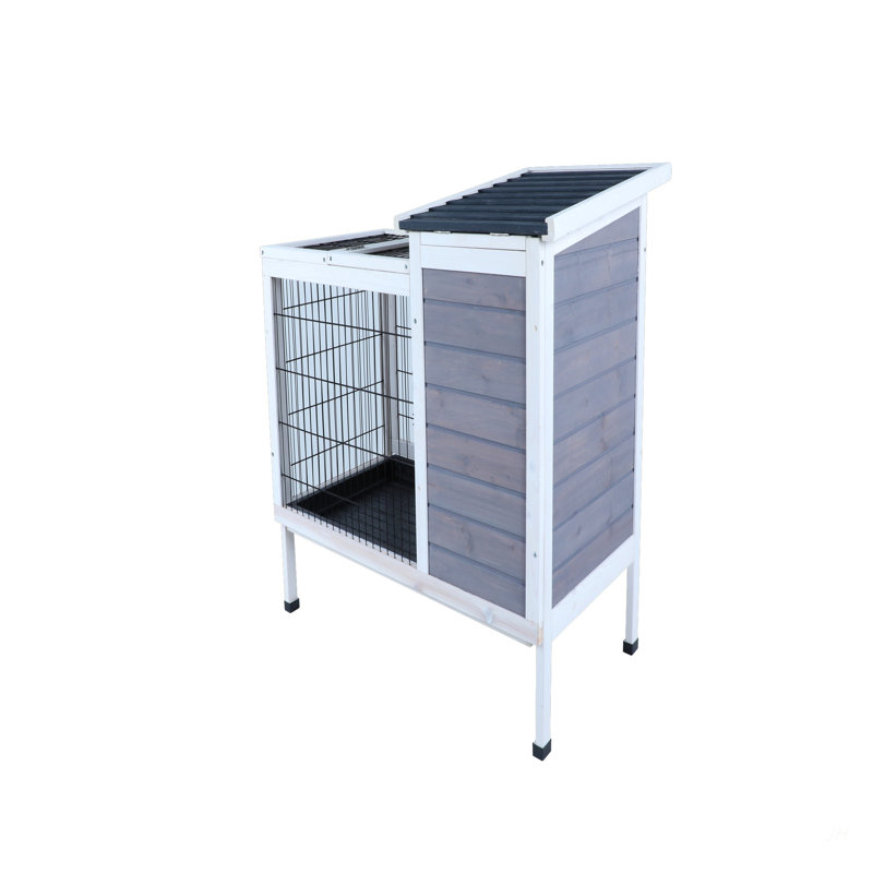 Two-Tier Wooden Indoor/Outdoor Rabbit Cage For Small Animals With Runway And Leak-Proof Plastic Tray,Red, Grey