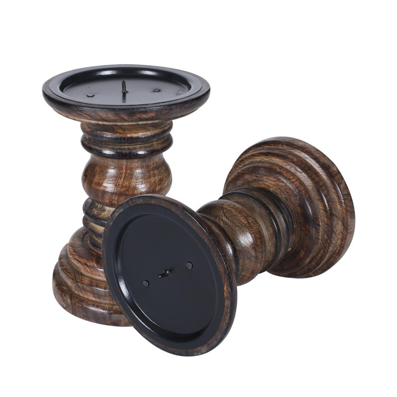 2 Piece Solid Wood Pillar Set, 13cm H x 10cm W x 10cm D