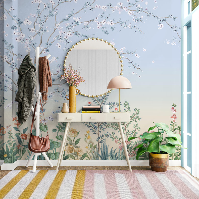 Murale de papier peint Blossom Pastel Garden, Bleu, L 110,04 po x l 204 po