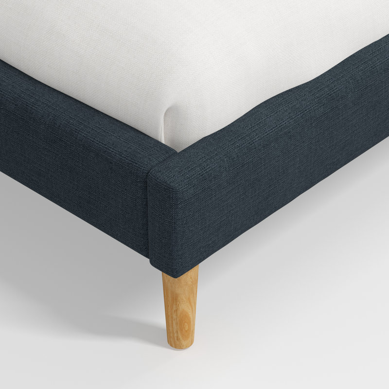 Lit plateforme Olivet, Lin bleu marine classique, Simple