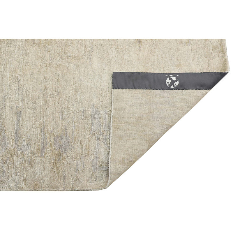 Hand Knotted Abstract Area Rug in Tan, Rectangle 10' x 14'