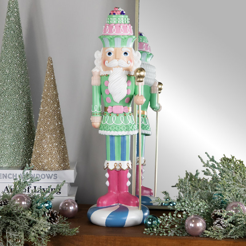 Pastel Candy Nutcracker King Christmas Figure, 21.75" H x 6.5" W x 6.5" D, Green