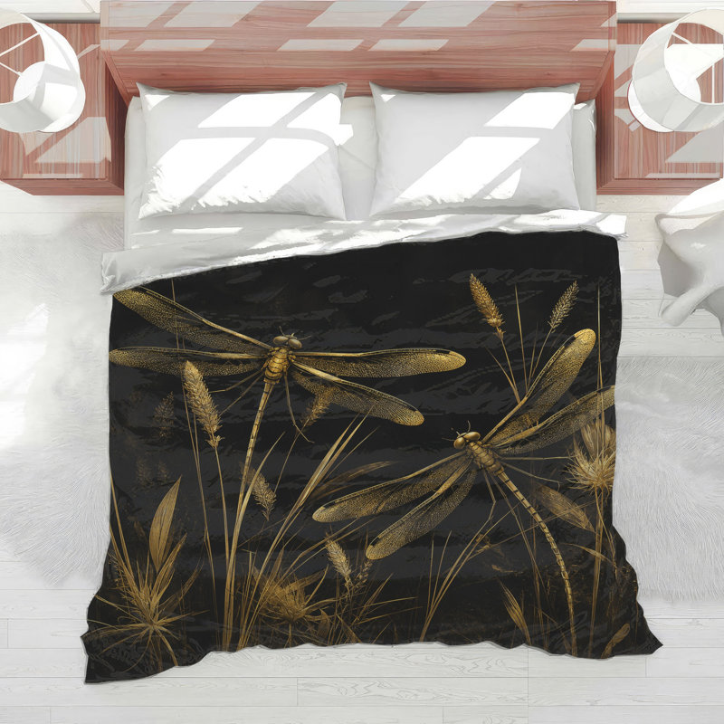 Golden Dragonflies Insects Comforter, Twin Extra Long