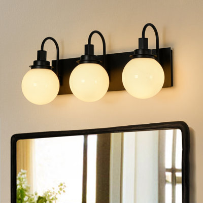 3 - Light Modern Milky Glass Globe Shade Vanity Light