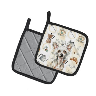 Hairless Mottled Pattern Chinese Crested Coffee Bar Pair of Pot Holders