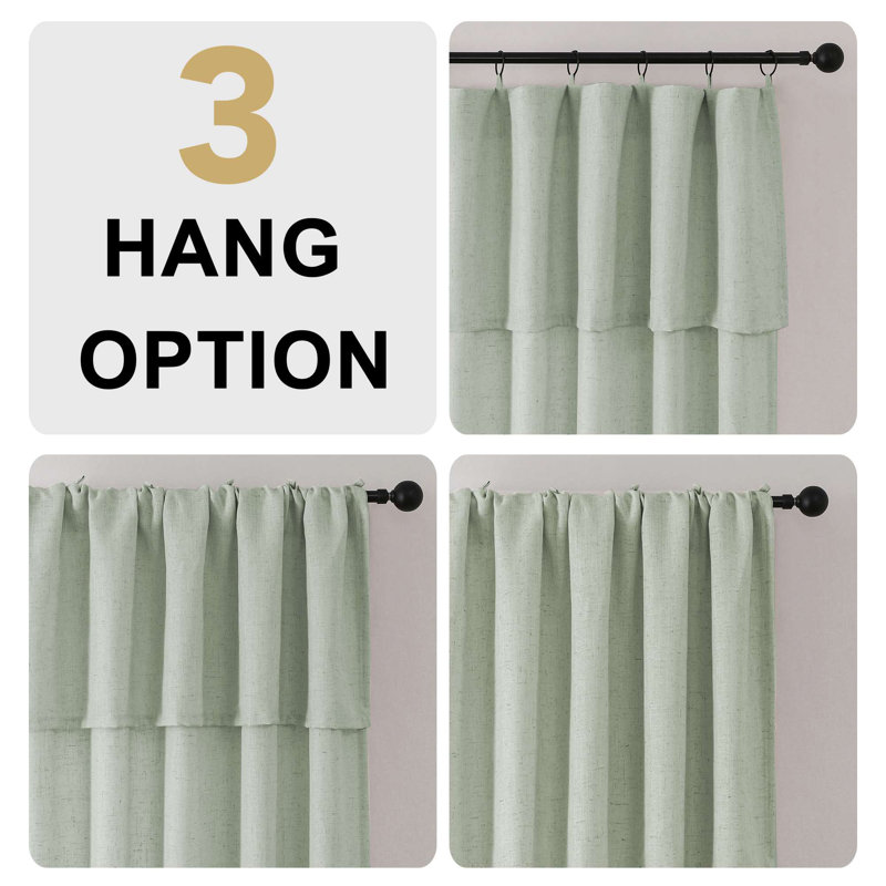 Linen Curtains for Living Room Neutral Modern Farmhouse Window Privacy Linen Fabric Drapes for Farmhouse Window Treatment Panels with Valance,2 Panels