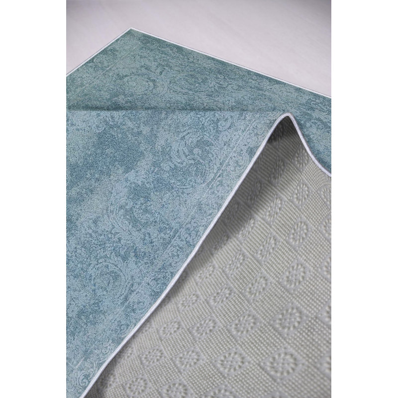Antibacterial Hall Carpet, 100% Polyester, 39.4 x 59.1 inches | Eco-Friendly, Non-Slip PVC Dot Underside, 650 g/m², 0.2-inch Pile Height | Machine Washable, Digital Printed Blue Design for Modern Home Décor
