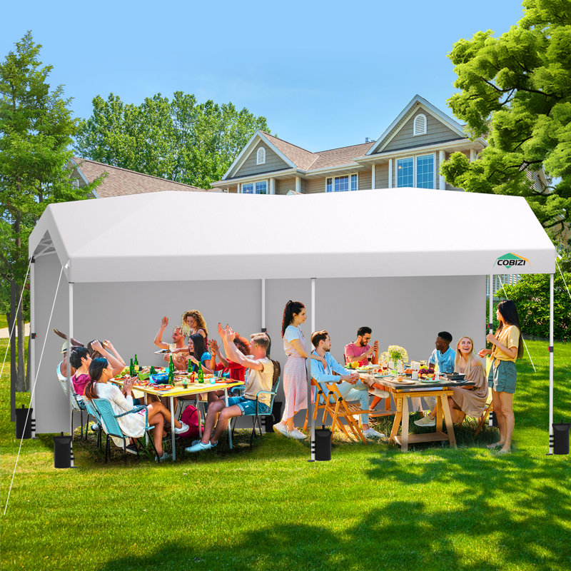 COBIZI 10x20 Pop up Canopy with 1-Button Push Center Lock, Portable Garage with 2 Sidewalls Carport Canopy Waterproof & UPF 50+,Canopy Tent 10 x 20 for Parties,Commercial,3 Adjustable Height