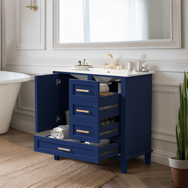 Meuble-lavabo simple 30,00 po avec plateau en bois manufacturé Sumaiyyah, Bleu