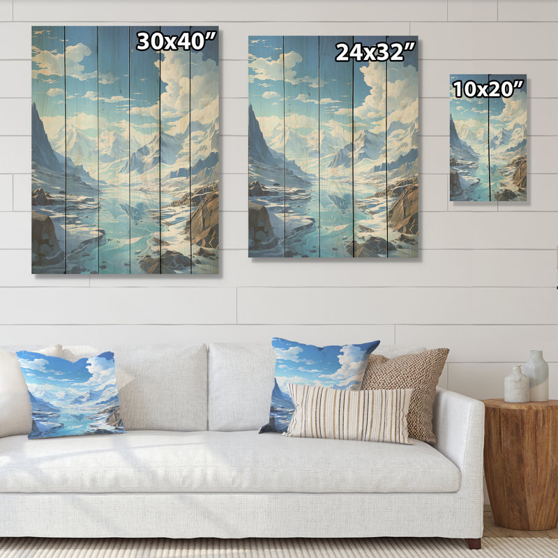 Glacier minimaliste - Glacier, art mural sur bois de pin naturel, H 40 po x l 30 po