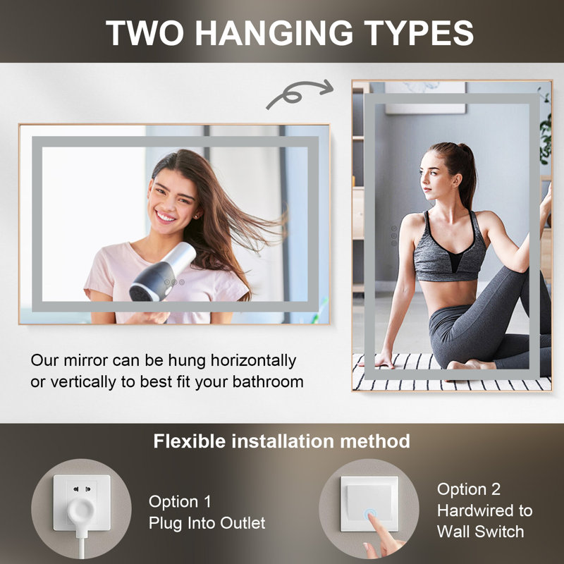 20"x28" Led Mirror Bathroom Vanity Mirror With Back Light,wall Mount Multifunctional Vanity Mirror,brushed Gold Aluminium Frame