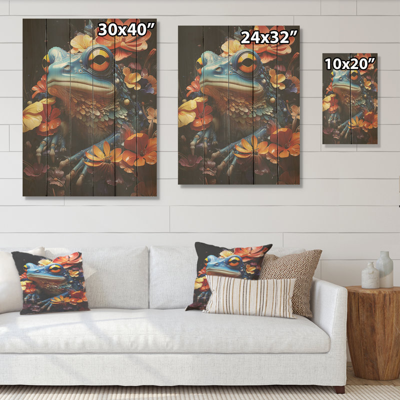 Cosmic Frog Journey - Frogs & Toads, art mural sur bois de pin naturel, H 32 po x l 24 po