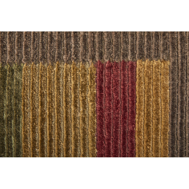 Keystone Hand Knotted Geometric Area Rug in Brown/Purple, Rectangle 9' x 12'